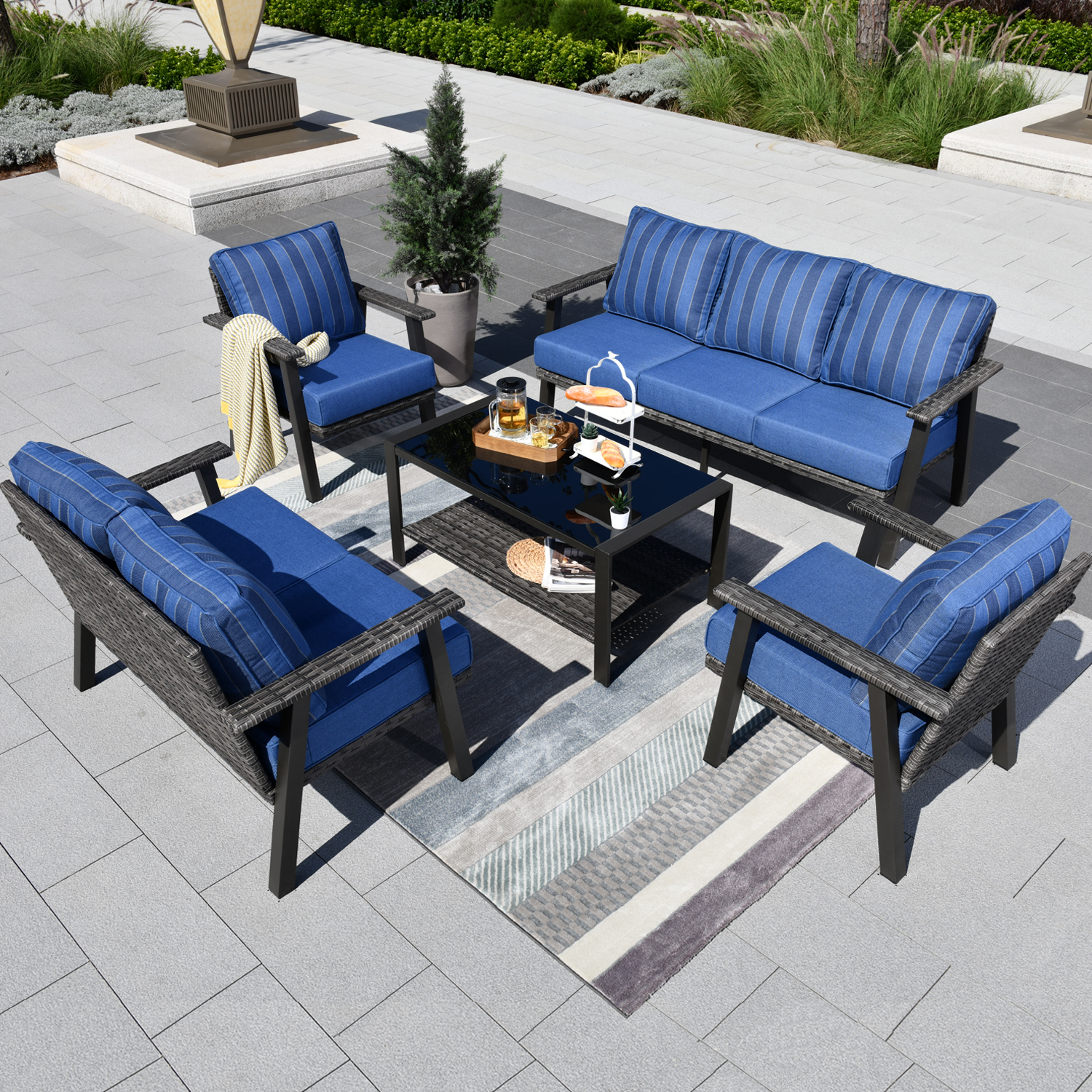 Ovios 5 Piece Outdoor Furniture AllWeather Patio Conversation Set