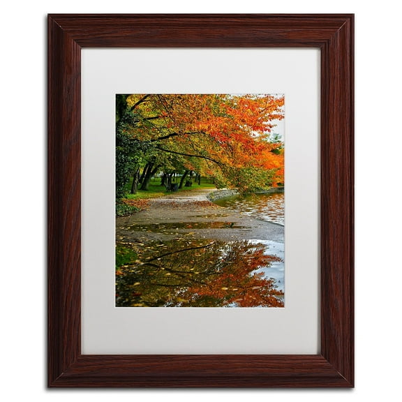 Trademark Fine Art "Tidal Basin Autumn 1" Canvas Art by CATeyes, White Matte, Wood Frame