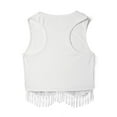 thumbnail image 5 of QAFOPEH Women Crew Neck Tassel Trim Sleeveless Cropped Tank Top, 5 of 7