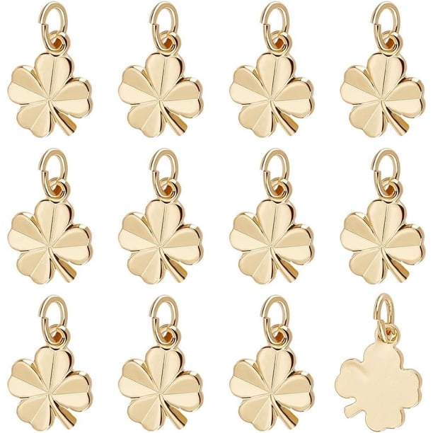 40 piezas de dijes de trébol de cuatro hojas de dos colores, chapados en oro de 18 quilates y platino, para el Día de San Patricio, para la buena suerte, para hacer joyas.