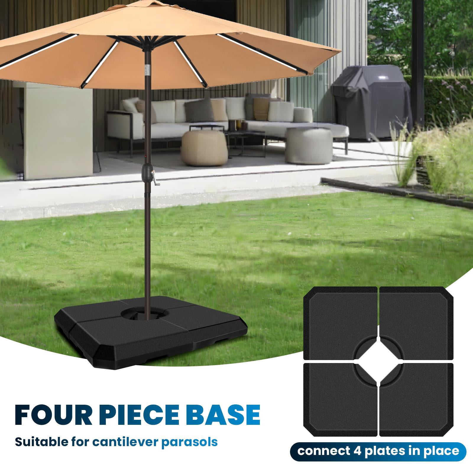 4-Piece Fillable Cantilever Umbrella Base, 353lbs Heavy Duty HDPE Weights, Black, 19.5in for Patio Offset Umbrellas