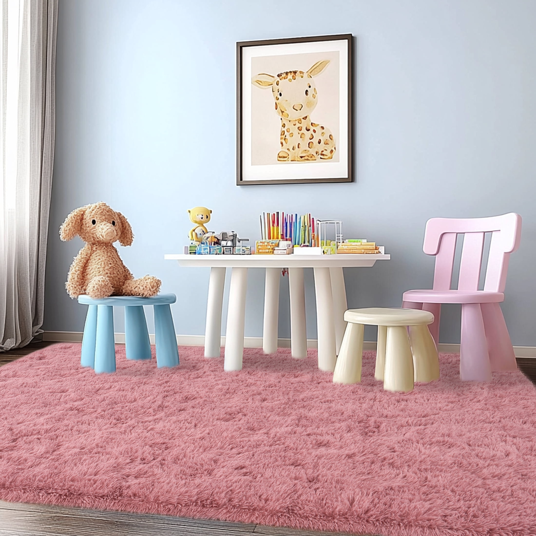 ZENELESS Super Soft Fluffy Rug,6x9ft Anti-skid Shaggy Rug, Plush Floor Carpet for Living Room BedroomNursery Girls' Rooms Bean Pink
