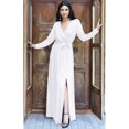 thumbnail image 2 of KOH KOH Long Sleeve V-Neck Bridesmaid Wedding Guest Party Winter Fall Formal Evening Tall Sexy Slit Full Floor Length Gown Maxi Dress For Women Ivory White XX-Large US 18-20 NT176, 2 of 6