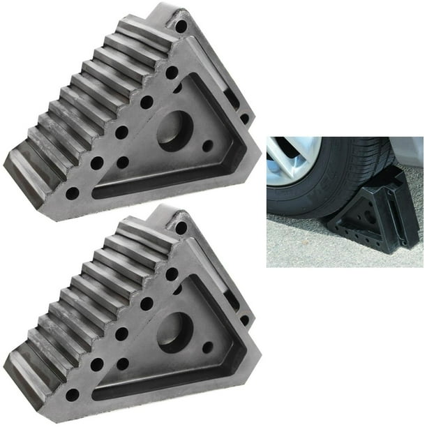 2 Pc Heavy Duty Solid Rubber Wheel Chock Handle Truck Trailer Tire