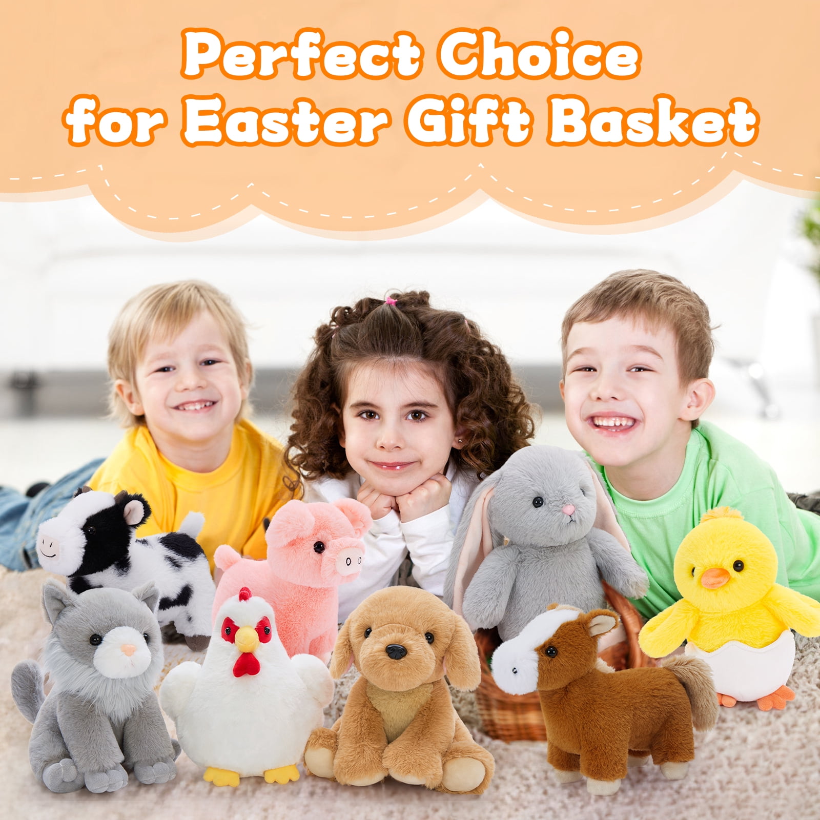 MorisMos 10 Pack Farm Animal Plush Set Bulk Stuffed Farm Collection with Horse, Cow, Dog, Cat & More Playset Toys