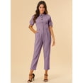 thumbnail image 5 of DARING DIVA Women's Button Up Tie Waist Jumpsuit with Pockets S Dusty Purple, 5 of 6