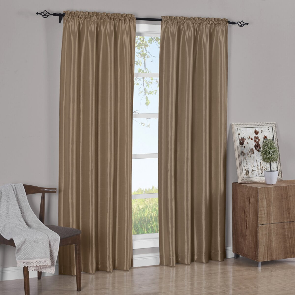 Pair Rod Pocket Soho Faux Silk Curtain Panels Set Of 2 Panels