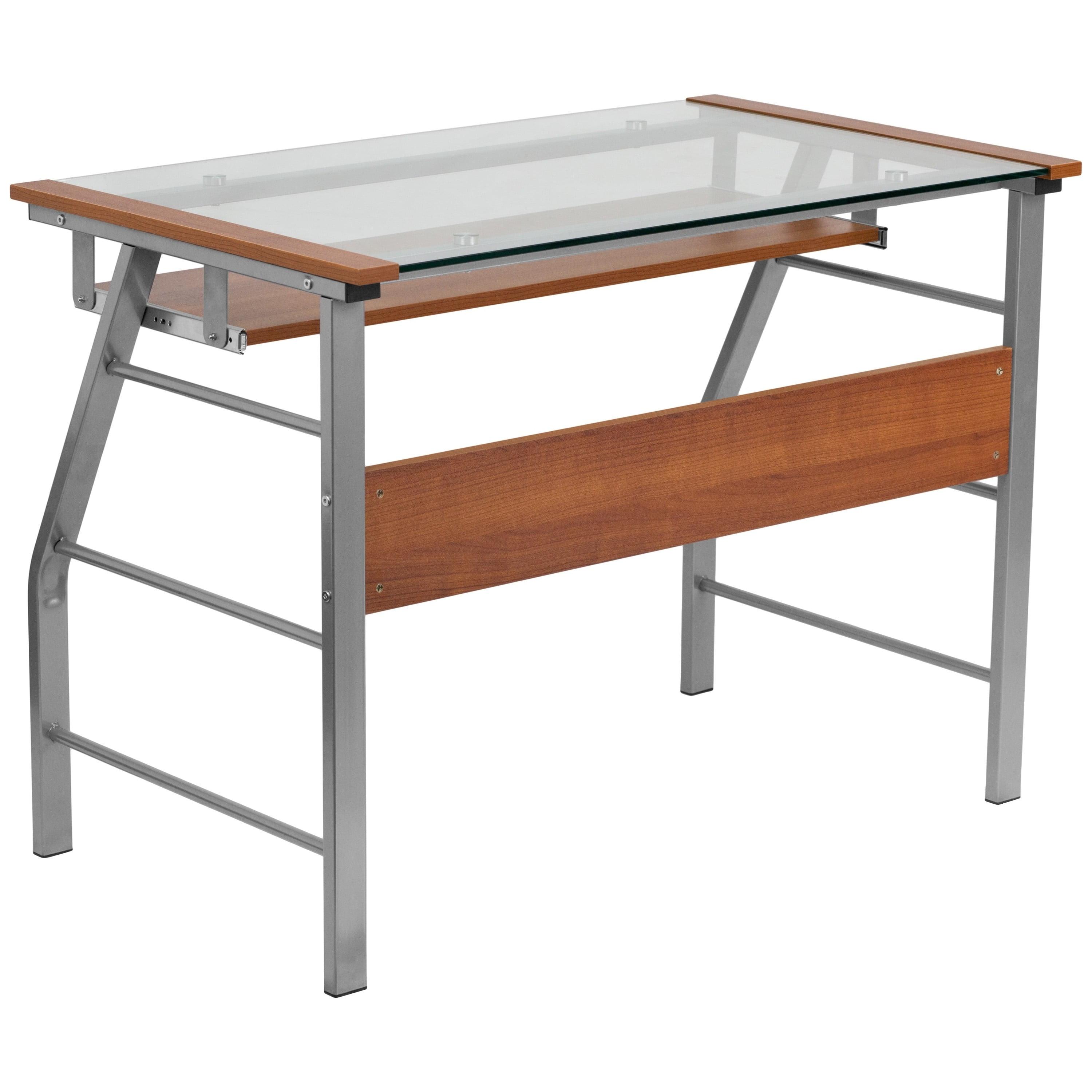 Flash Furniture Glass Computer Desk with Keyboard Tray, Cherry