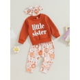 thumbnail image 3 of Bagilaanoe 3Pcs Toddler Baby Girl Long Pants Set Long Sleeve Sweatshirt + Floral Pants + Headband 6M 12M 18M 24M 3T Kids Sister Matching Outfits, 3 of 8