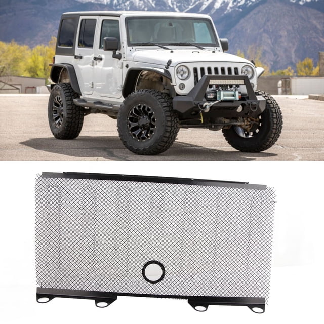 Hood Grille, Cover Guard Car Grill Mesh Textured Rivet Style For Unlimited 2 And 4 Doors 2016+ For JK Amp