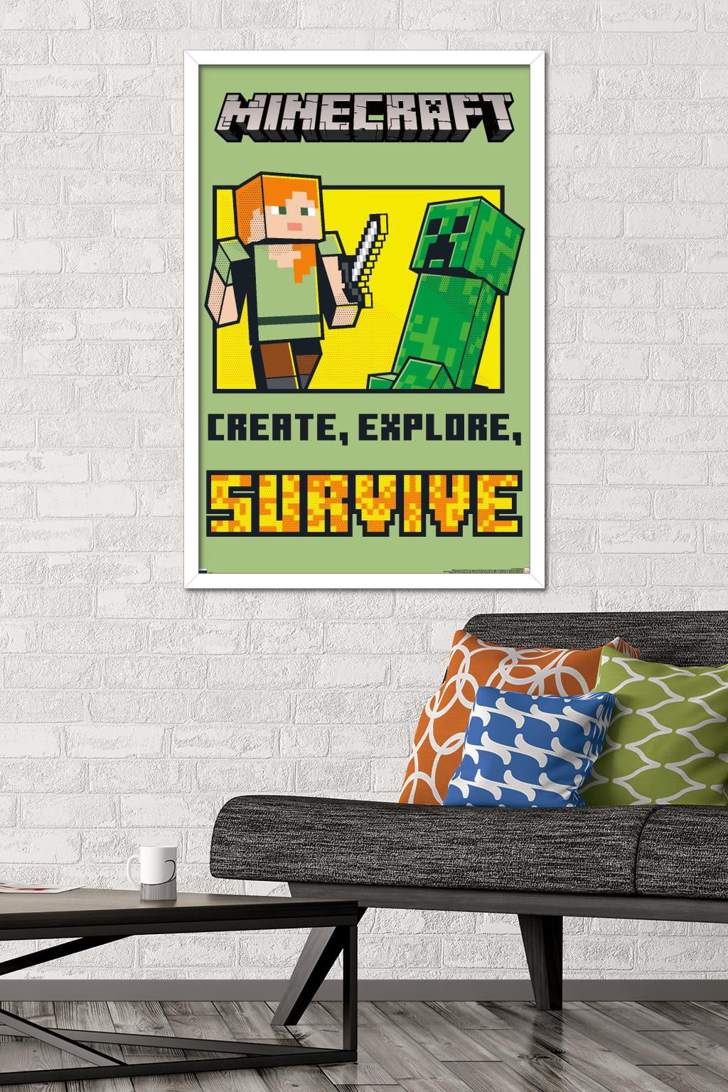 Minecraft - Create, Explore, SurVive Wall Poster, 22.375" x 34", Framed