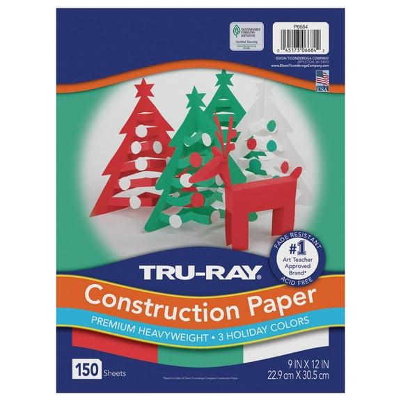 Tru-Ray Construction Paper, Heavyweight, Holiday Assortment, 9" x 12", 150 Sheets
