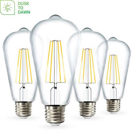 Sunco Lighting ST64 LED Bulb, Dusk-to-Dawn, 7W (60W), 3000K Warm White, Vintage Edison
