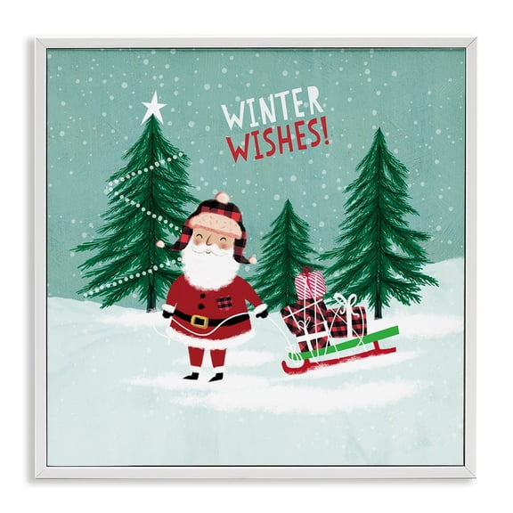 Stupell Industries Cottage Winter Wishes Santa Claus & Sled White Framed Giclee Art, 24 x 24, by Pan Georgiou