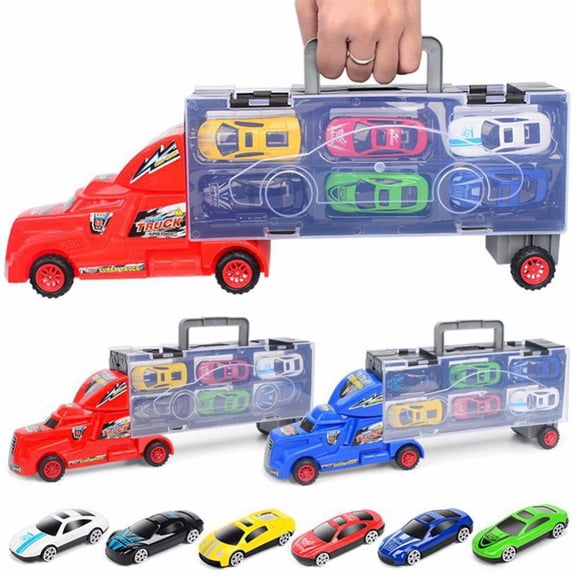 Godderr 6 Pcs Kids Container Car With Slide Track Mini Car Extendable Simulation Sliding Car Alloy Model Toy 1 Set