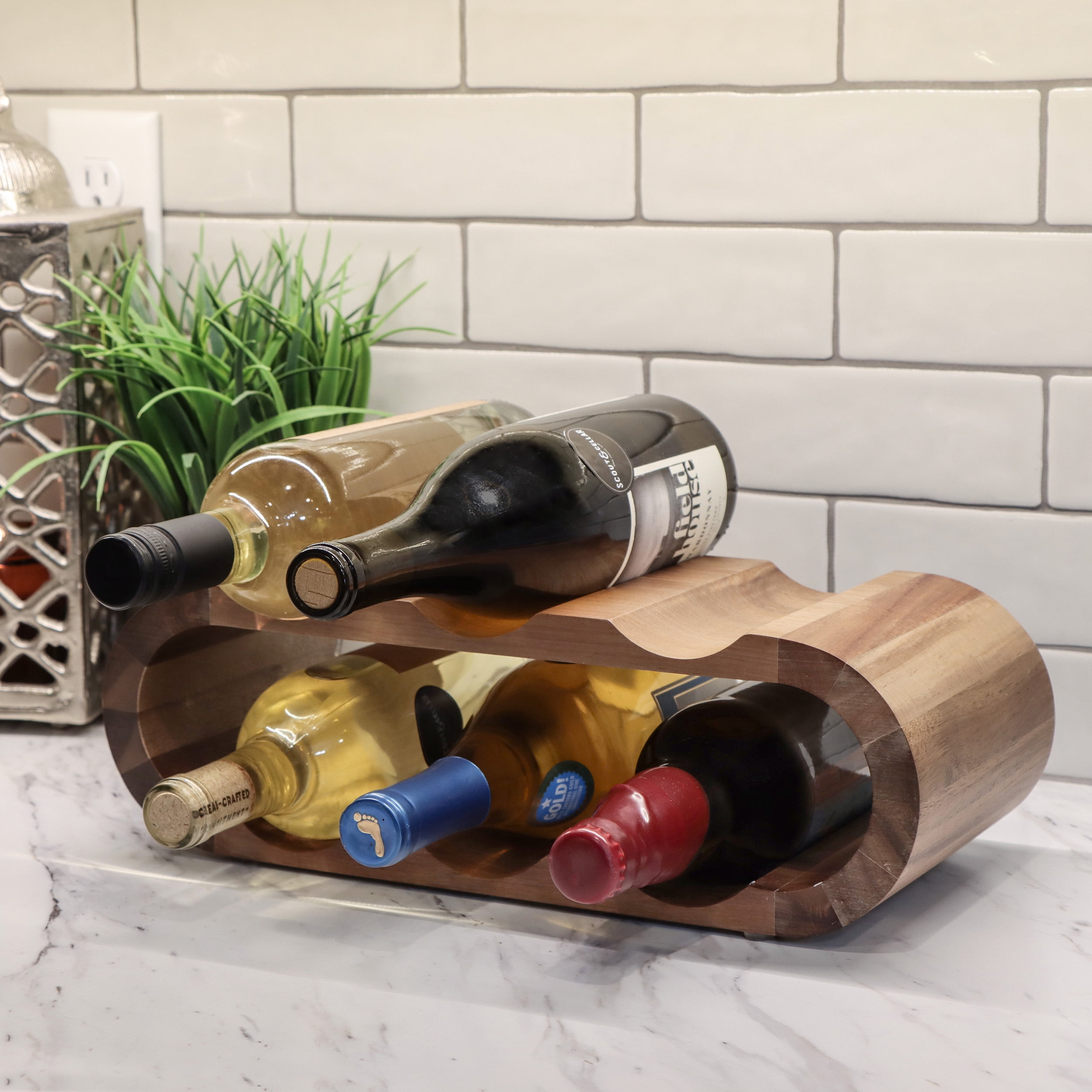 7Penn Acacia Wooden Countertop Wine Rack 6 Bottle Horizontal