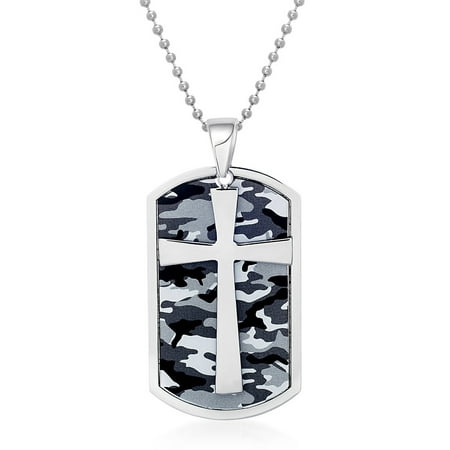 Men's Stainless Steel Camo and Cross Dog Tag Pendant