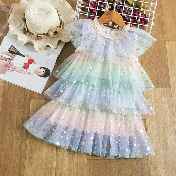 Baby Girl Clothes Toddler Kids Girls Star Lace Layered Dress