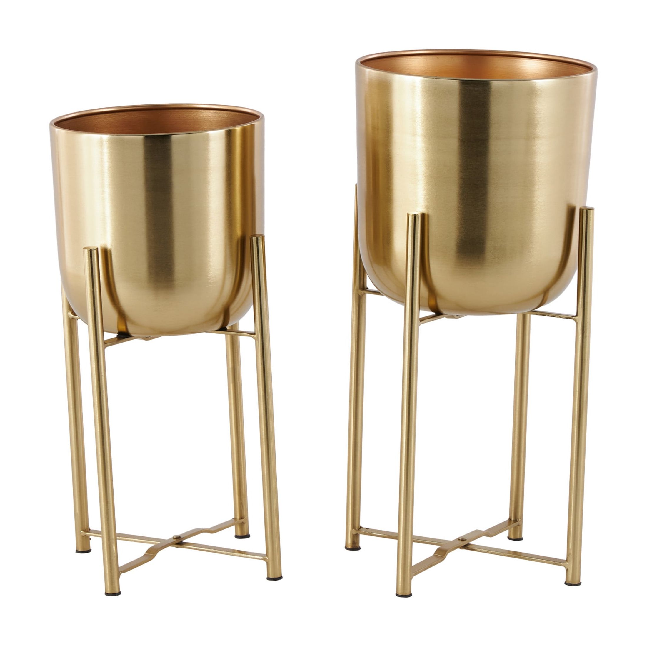 Cosmoliving by Cosmopolitan Glamorous and Elegant Indoor/Outdoor  Gold Metal Round Dome Shaped Planter in Stands, Set of 2,19", 22"H