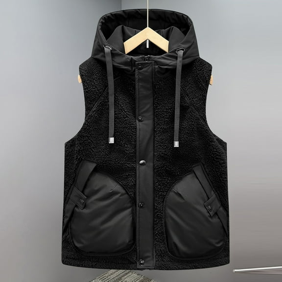 Mens Puffer Vests with Hood,Sleeveless Winter Jacket with Pockets,Full Zipper Warm Thick Outerwear M-4XL