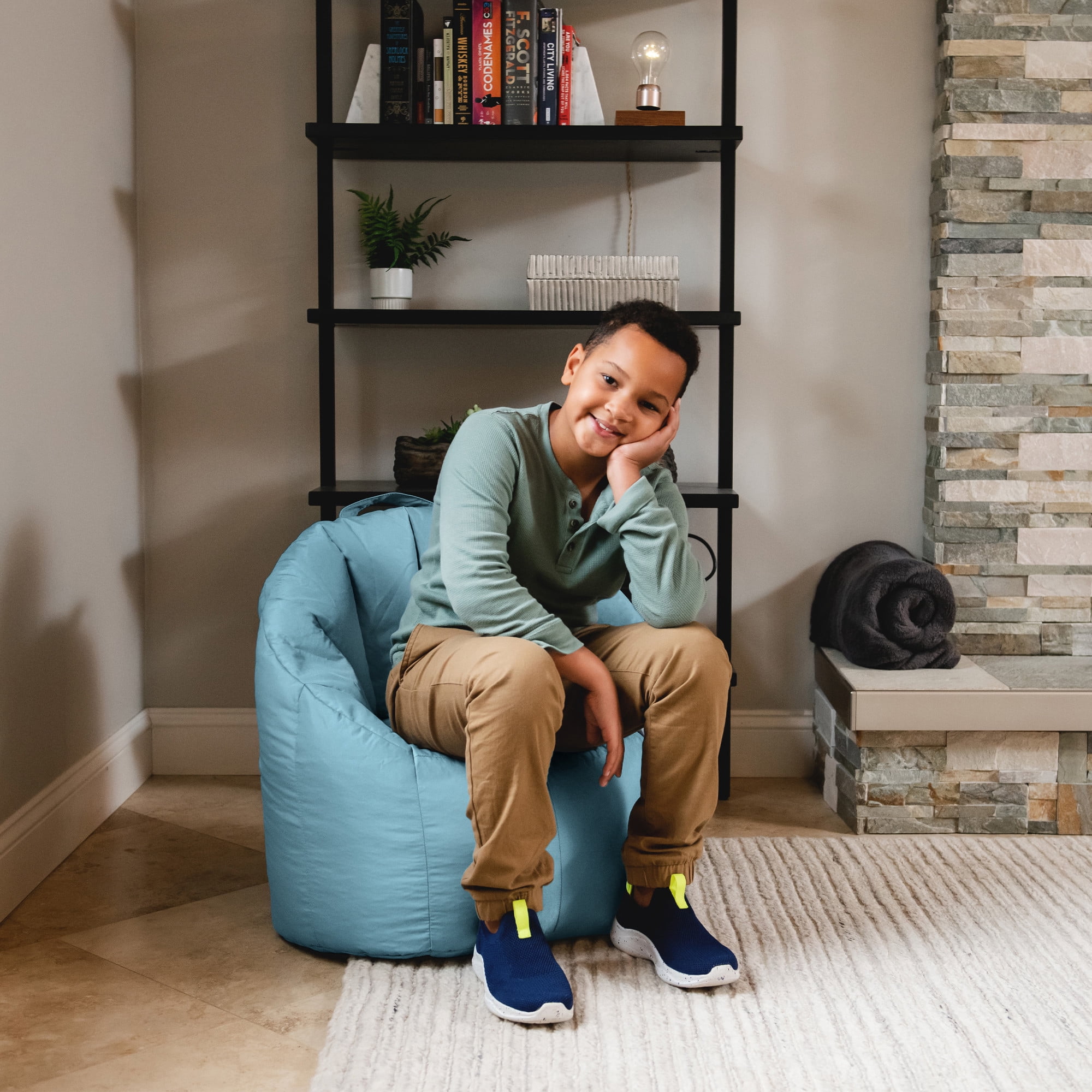 Big Joe Joey Junior Kids Bean Bag Chair, 1.5 Feet, Durable Polyester Nylon Blend, Milky Blue