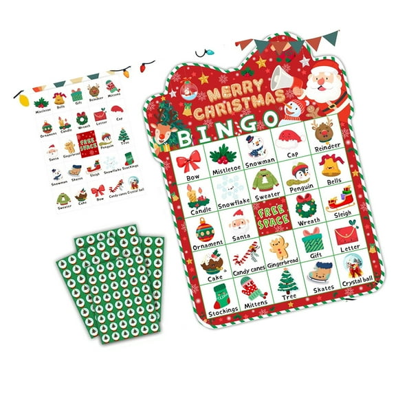 24 Player Festive Bingo Game Set 33 Pieces Family Holiday Activity With Number Tokens