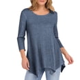 thumbnail image 2 of YODETEY Women's Knit Sweaters, Long Sleeve Scoop Neck Casual Lightweight Pullover Loose Sweaters, Tunic Tops Plus for Womens,Blue,L, 2 of 7