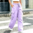 thumbnail image 2 of Rhuody Pants For Womens Wide Leg Loose Fit Elastic Waist Solid Color Trousers With Pocket Elegant Wear L Purple, 2 of 6