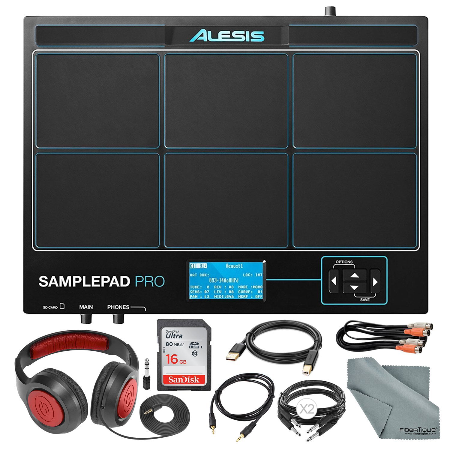 Alesis SamplePad Pro 8-Pad Percussion and Triggering Instrument with Samson  Headphones, 16GB Card, and Assorted Cables Accessory Bundle
