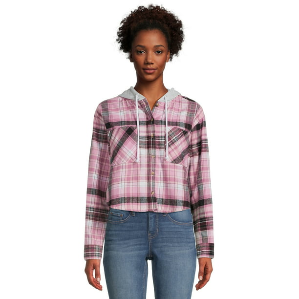 No Boundaries Juniors Hooded Flannel Shirt - Walmart.com