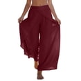 thumbnail image 3 of Hearthz Chiffon Womens Wide Leg Pants Casual Flowy Wrap Palazzo Pants for Women Casual Flowy Baggy Pants for Women Trendy Wine M, 3 of 5
