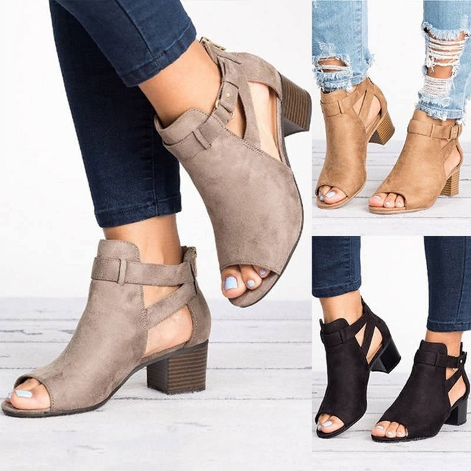 Open toe chunky heel booties top