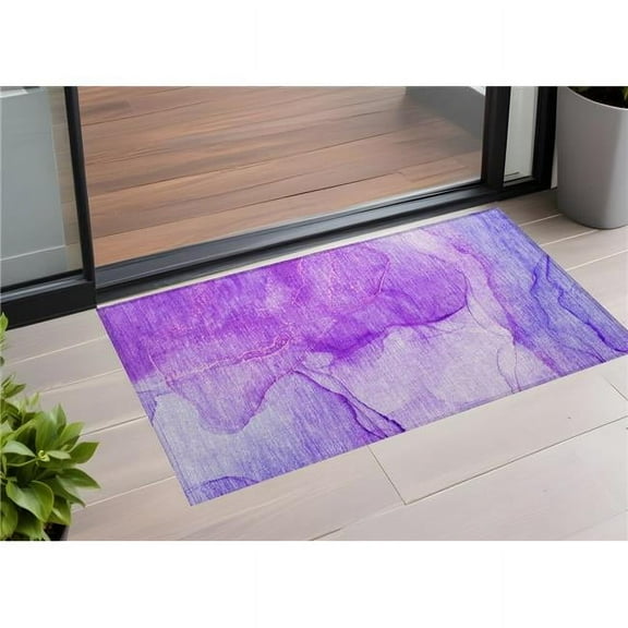 HomeRoots 559766 2 x 3 ft. Purple Abstract Washable Non Skid Indoor Outdoor Rectangle Machine Woven Area Rug