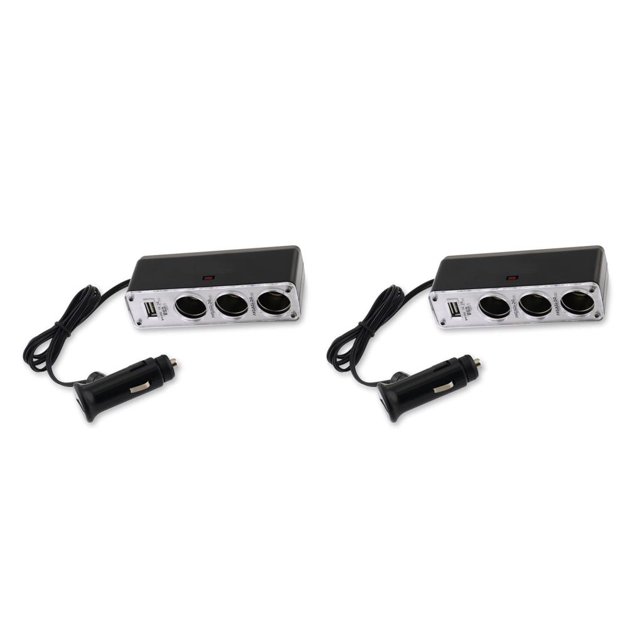 Riwesomey Divisor de encendedor de cigarrillos para coche de 1 a 3 enchufes con adaptador de USB DC 12-24V adaptador de corriente para Como se muestra 2piezas