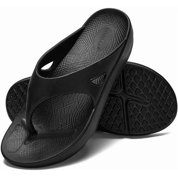 Womens Casual Flip Flops ，Woman's Yoga Mat Comfortable Cushion Arch Support Walking Thong Sandals ，Lightweight Non-Slip Summer Beach Slippers (Black)