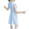 thumbnail image 6 of Girl Casual Dress Ruffle Sleeve A-Line Button Down Collar Sundress Solid Casual Summer Flowy Knee Length Dresses for 8-16 Years Kids New Blue 8T, 6 of 7