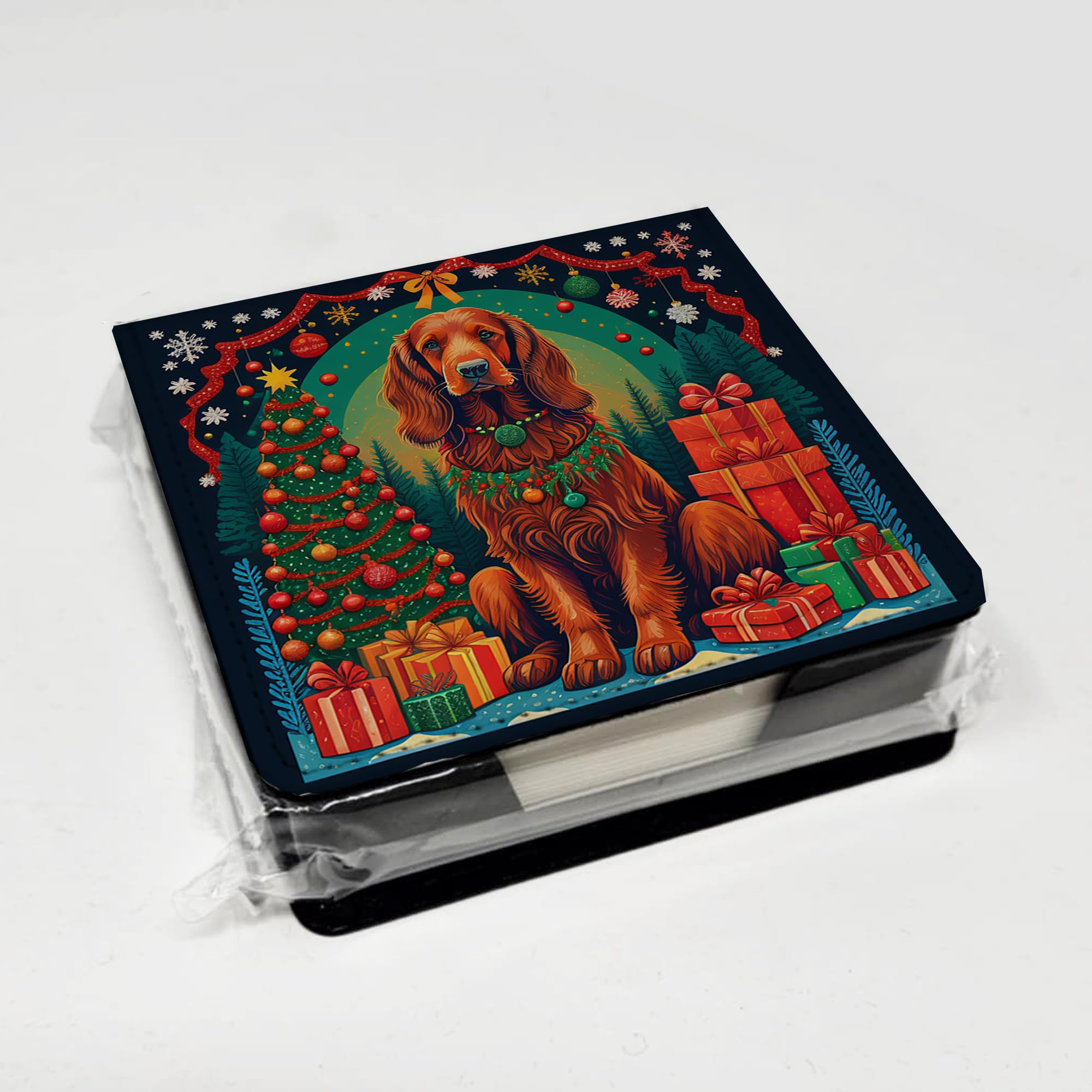 Caroline's Treasures Irish Setter Christmas PU Leather Note Paper Holder with Artist-Designed Cover, Desk Accessory, Office Gift