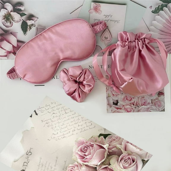 Sleep Eye Mask - Soft Silk Satin Night Sleeping Eye Mask 3pc Gift Box Set in Color Rose by Kessom