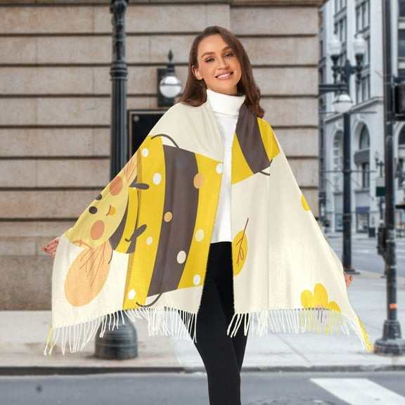 Cartoon Bees Honey Winter Scarf for Women Fashion Warm Long Soft Blanket Scarves Gifts