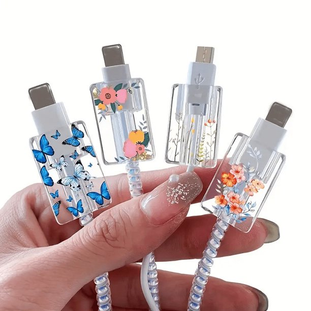 1 juego de lindas fundas protectoras for cables de datos con flores y frutas | adecuado for soporte de cable de carga de teléfono móvil Apple IOS | diseño anti-rotura