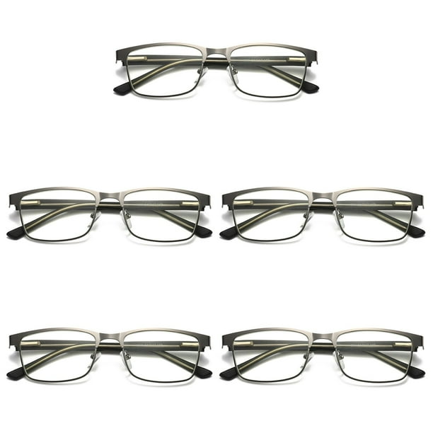 5 Pairs Mens Metal Frame Spring Hinge Blue Light Blocking Reading