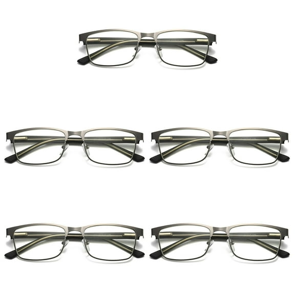 5 Pairs Mens Metal Frame Spring Hinge Blue Light Blocking Reading Glasses Readers 1.00