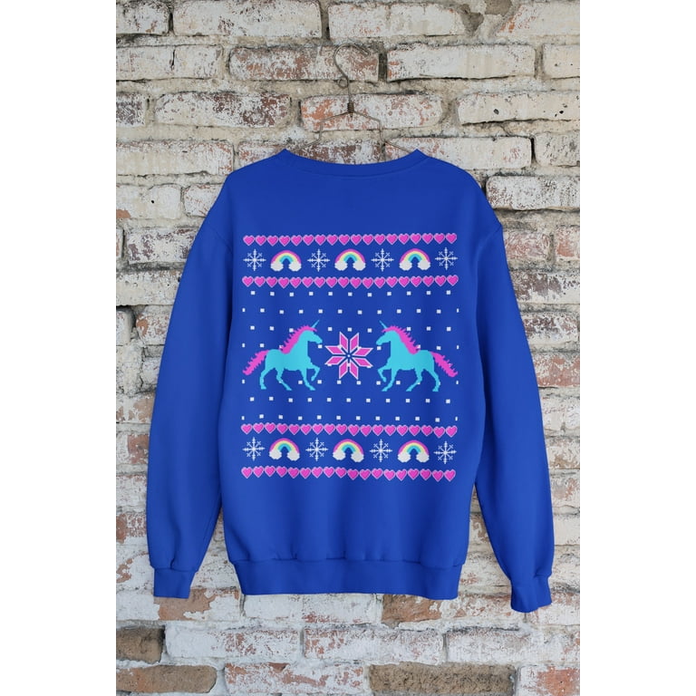 Old Glory Mens Unicorn Rainbow Ugly Christmas Sweater Long Sleeve