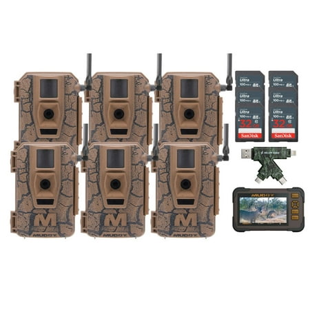 Muddy Mitigator Cellular 24MP Imaging Trail Camera with 80 Feet Detection and Flash Range (6-Pack) Bundle with SD Card Reader and Viewer 32GB Memory Card (6-Pack) and USB 2.0 Card Reader (14 Items)