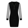 thumbnail image 4 of Diufon Womens Sequin Dresses Half Zipper V Neck Long Sleeve Dress Solid Color Mini Dress, 4 of 6