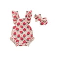 thumbnail image 2 of Yunliwuli Baby Girls Romper Bodysuit and Headband Strawberry/Flower/Cherry Print Fly Sleeve Frills Infant Jumpsuit Summer Clothes, 2 of 9