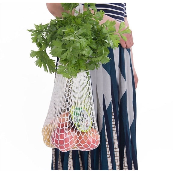 Reusable Fruit String Grocery Shopper Tote Mesh Woven Net Shoulder Bag 38x48.2cm Net Cloth Durable Washable Eco-Friendly Household Supermarket Produce Storage Convenient Lightweight Shopping