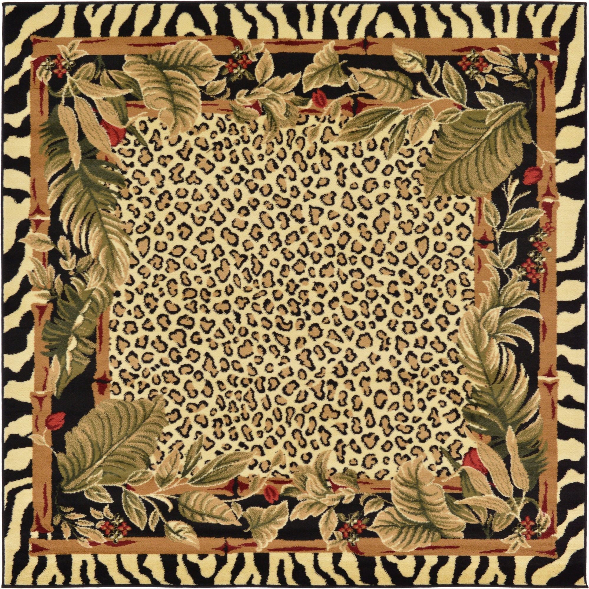 6' x 6' Green and Black Animal Print Square Area Throw Rug