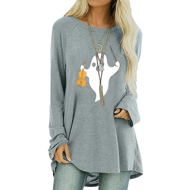 Camiseta de manga larga estampada Ghost para mujeres camiseta casual Tunic relajada de Halloween