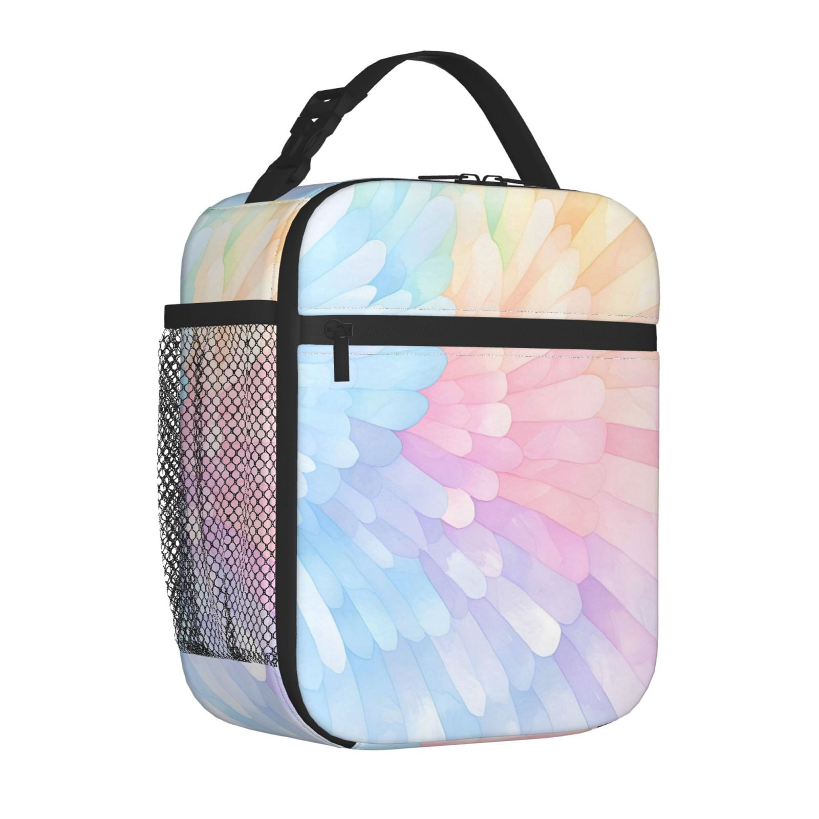 Lunch Bag For Women Men Insulated Portable Lunch Box Bento Box Office Picnic Travel Cooler Bag Gray Tie-Dye Background Rainbow Colors_4